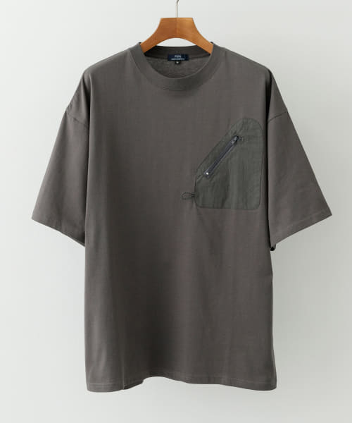 ジップポケットキリカエクルーネックTシャツ