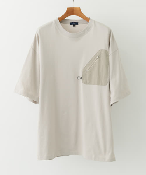 ジップポケットキリカエクルーネックTシャツ