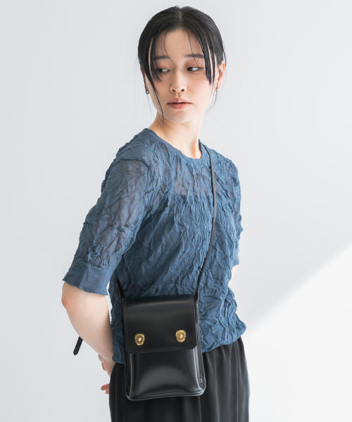 new basic　リネン混ワッシャーハーフスリーブニット