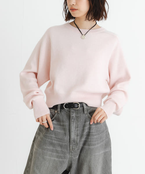 new basic　カシミヤコットンクルーネックニット