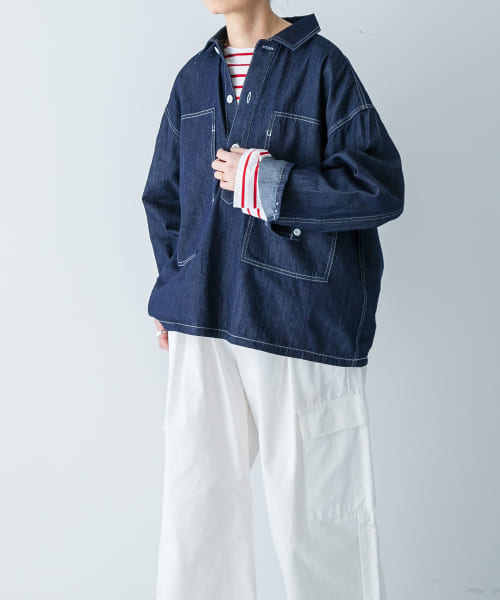デニムプルオーバーシャツ
