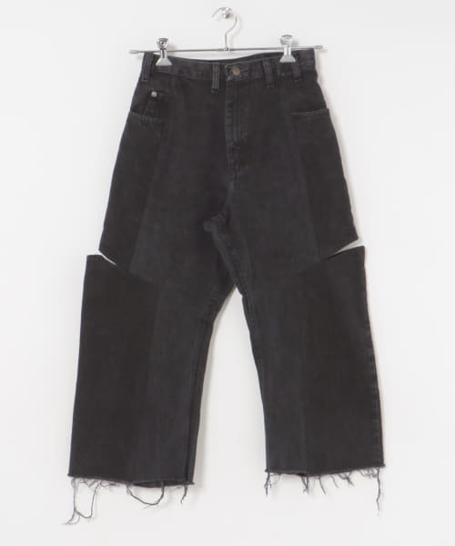 77circa　make four cutback bias slit denim pants