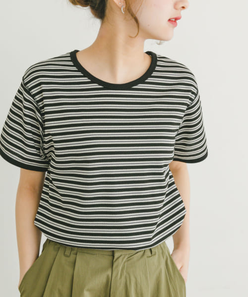 ハニカムワッフルボーダーTシャツ