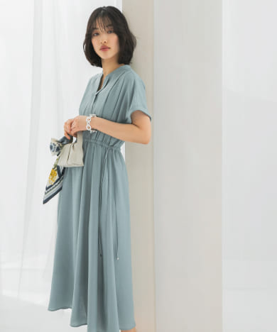 『再入荷予定』ウォッシャブルセミシアーキーネックワンピース