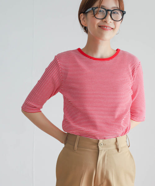 ミジンボーダーテレコ6分袖Tシャツ