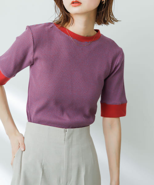 クルーネックリンガーボーダーTシャツ(5分袖)