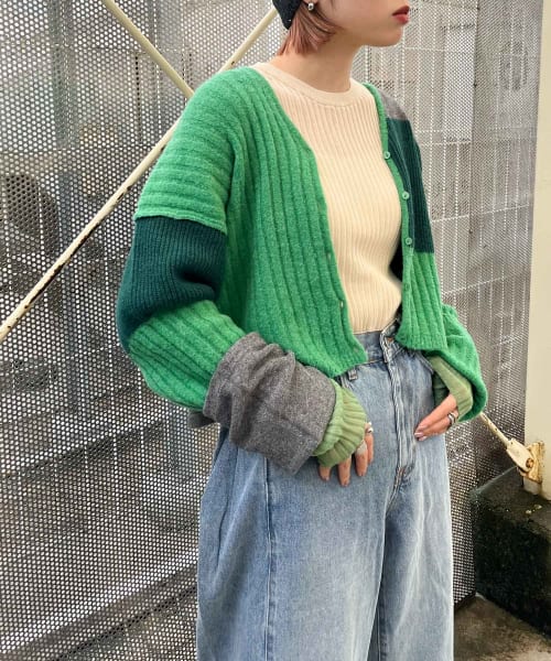 パッチワークニットカーディガン