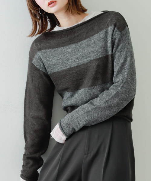 『別注』さらさ×SENSE OF PLACE　モヘアライクワイドボーダーセーター