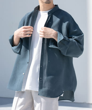 『WEB限定』シャドーストライプバンドカラーシャツ