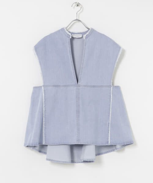STUMBLY　DENIM BACK PEPLUM BLOUSE