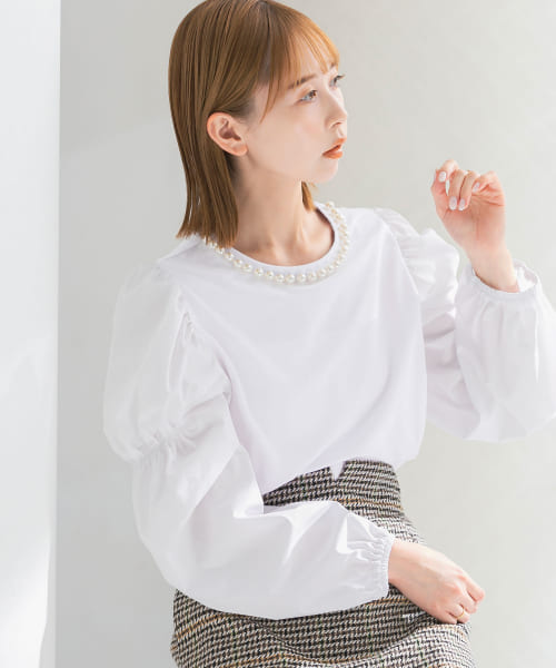 『別注』hareko×TORRAZZO DONNA×ROSSO　襟パールカットソードッキングトップス