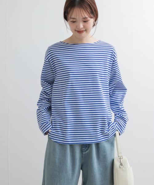 ラウンドヘムボーダーロングTシャツ