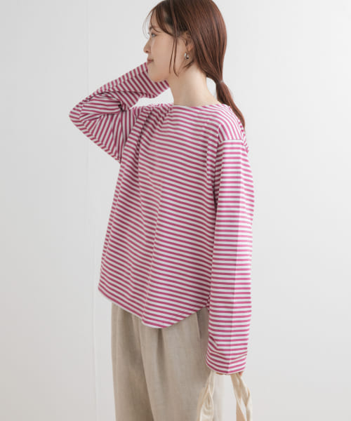 ラウンドヘムボーダーロングTシャツ