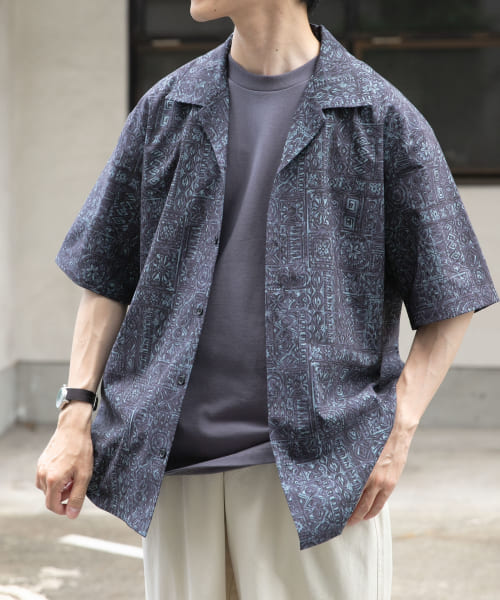 Batik Print Open Collar shirts