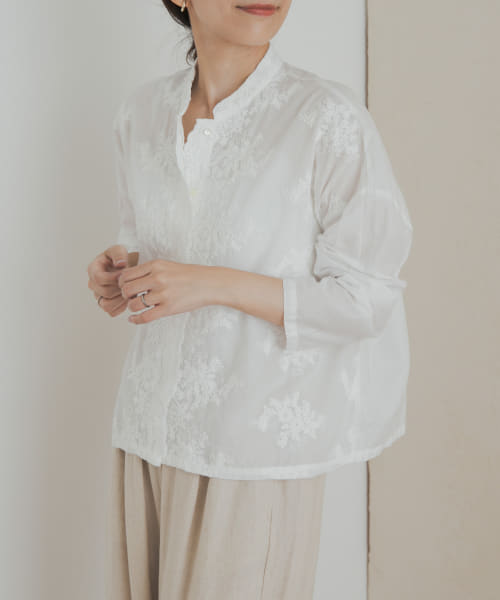 mizuiro ind　lacestandcollar wideshirts
