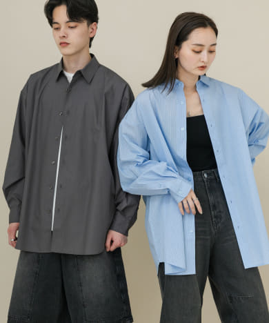 『ユニセックス』ブロードレギュラーカラールーズシャツ