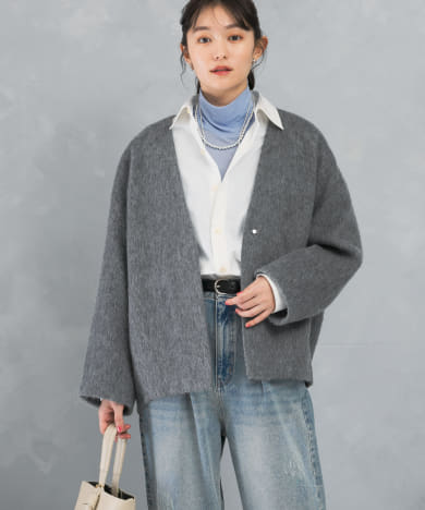 モヘア混シャギーミドルジャケット