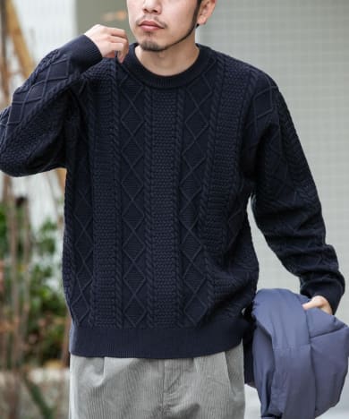 『UR TECH』アランクルーネックニット