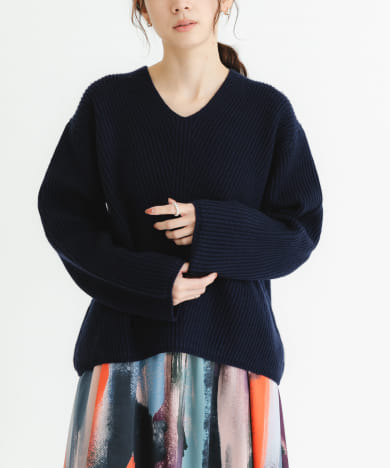HAMILTON WOOL 畦Vネックニット